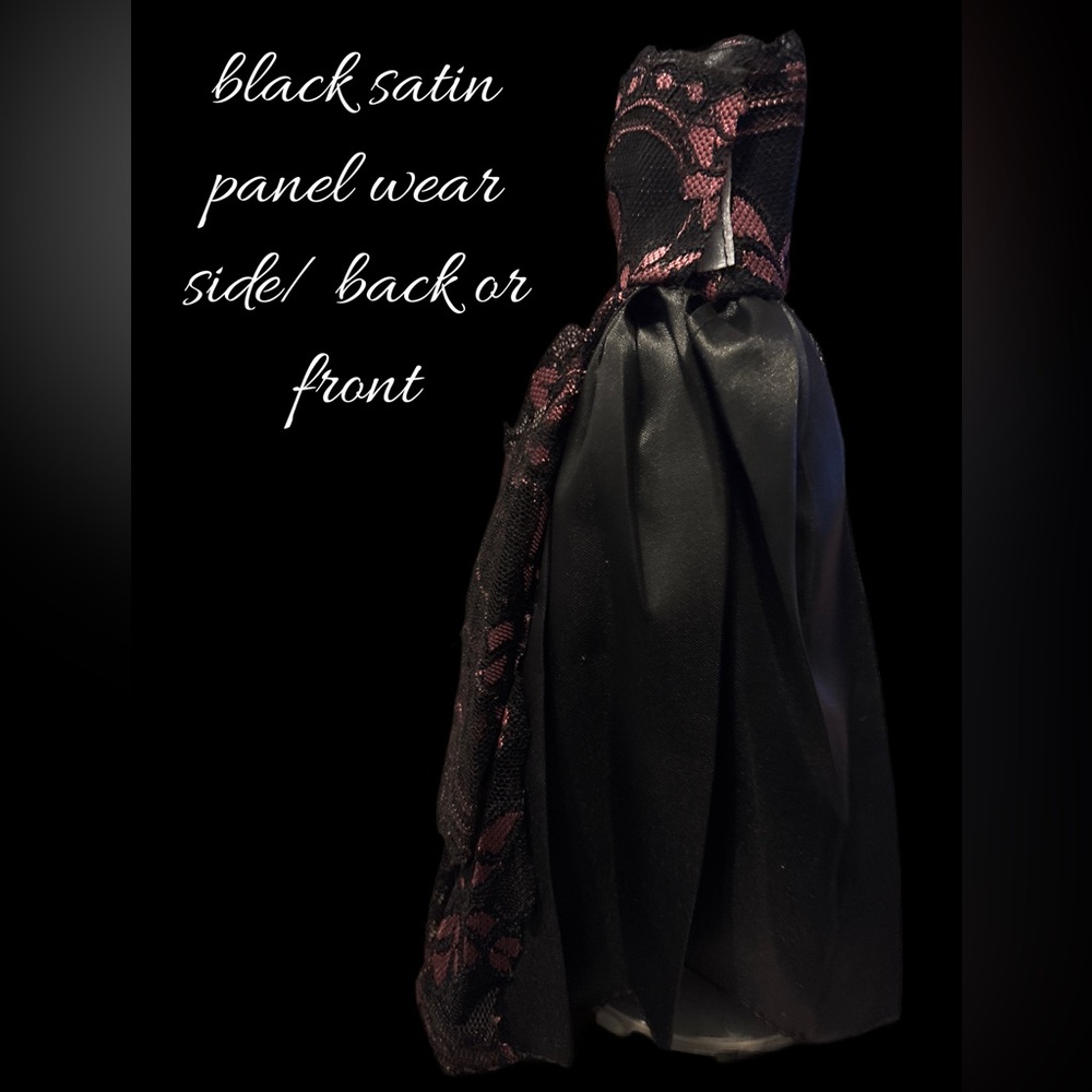 Gothic Mourning Gown for Dolls Elegant Black and Pink Lace Skirt - Picture 3 of 13